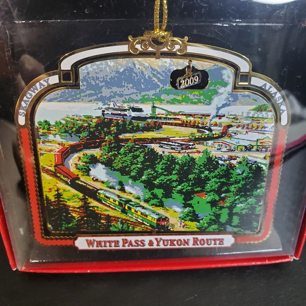 Alaska Christmas Ornament Skagway White Pass & Yukon Route 24k Gold Plated Brass
